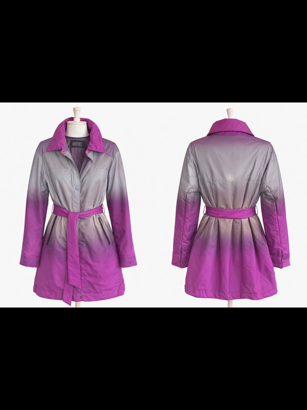 Badgley Mischka Size Small Gradient Purple-Gray Belted Women's Trench Coat